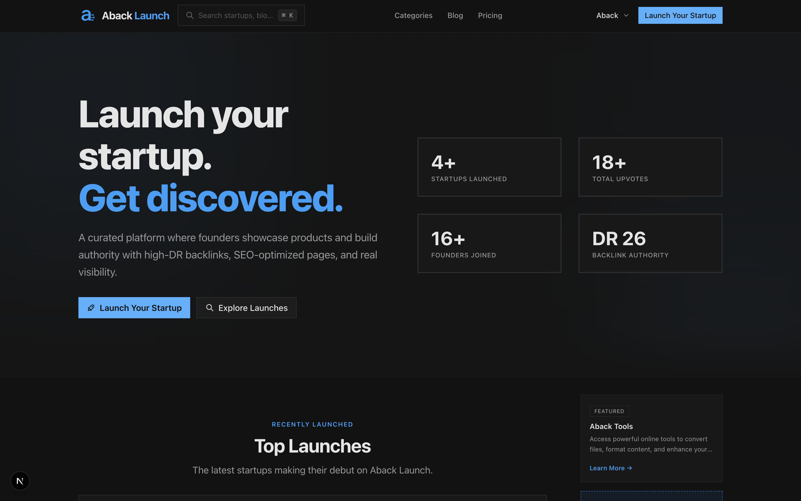 Aback Launch | Discover & Launch Startups screenshot