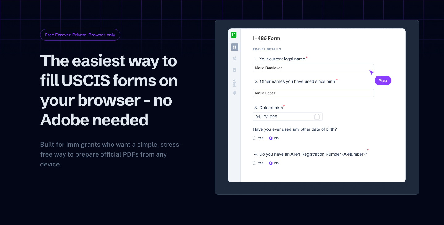 Fill USCIS Forms Instantly - Free, Private, and 100% Online screenshot