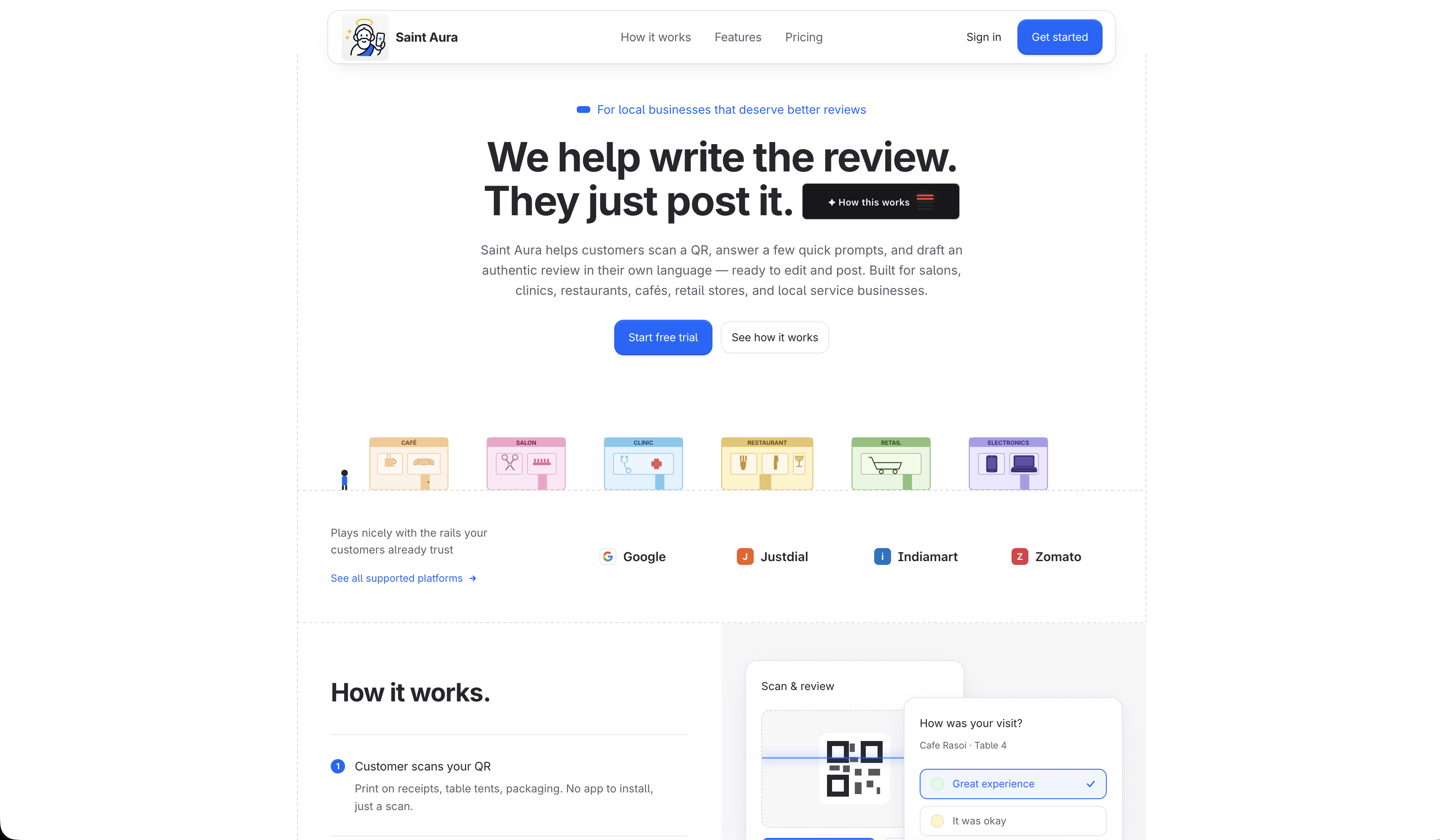 Google Review QR Code & AI Review Collection for Local Businesses | Saint Aura screenshot