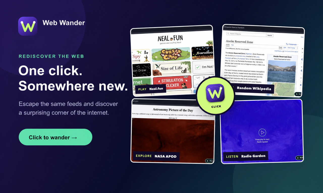 Web Wander — A random website every click screenshot